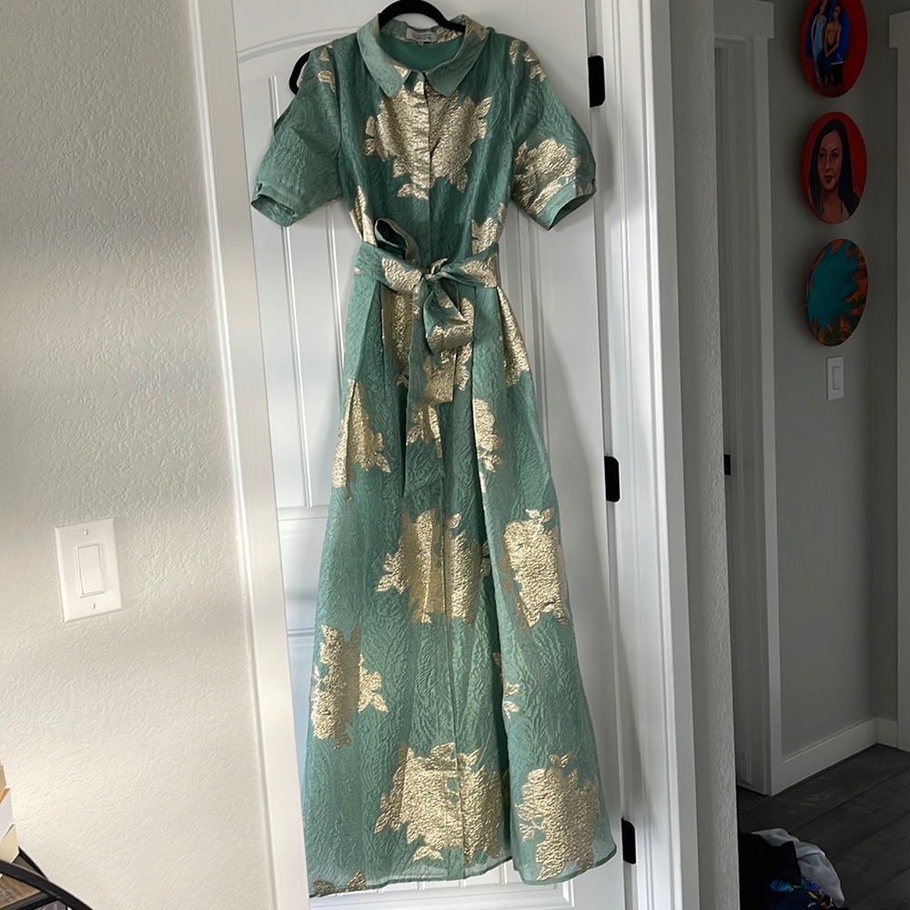 Abstract Print Jacquard Shirtdress Gown